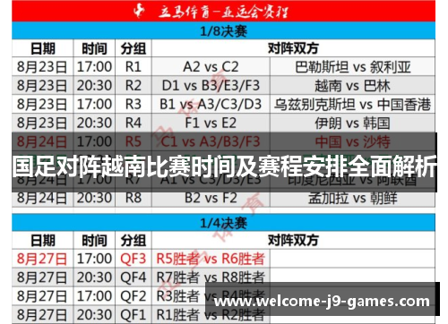 国足对阵越南比赛时间及赛程安排全面解析